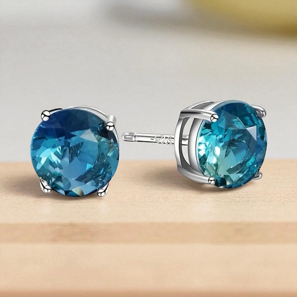 Aqua Blue Silver Post Earrings - Picture 2 of 2